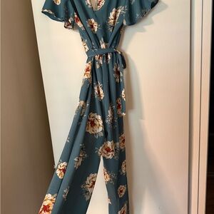 Miami Blue and Cream Floral Jumpsuit